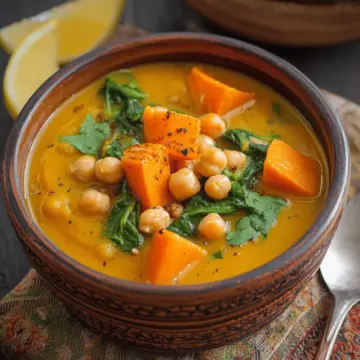 Moroccan Sweet Potato Soup with Chickpeas