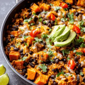 Southwest Sweet Potato, Black Bean and Rice Skillet