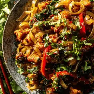 Crispy Garlic Chicken Drunken Noodles