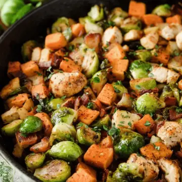 Harvest Chicken Skillet with Sweet Potatoes and Brussels Sprouts
