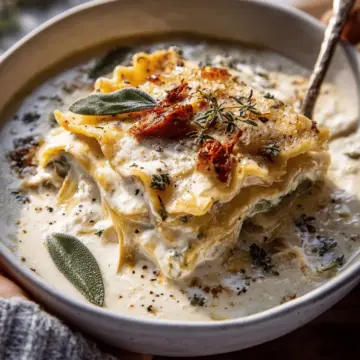 Creamy White Lasagna Soup.