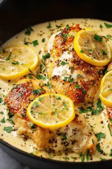 Easy, Creamy Lemon Garlic Skillet Chicken