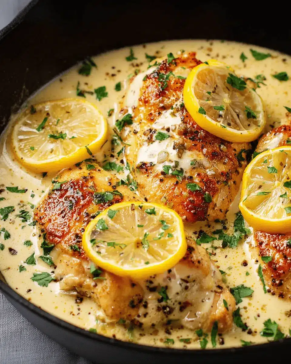 easy creamy lemon garlic skillet chicken