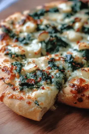 White Pizza with Spinach & Roasted Garlic
