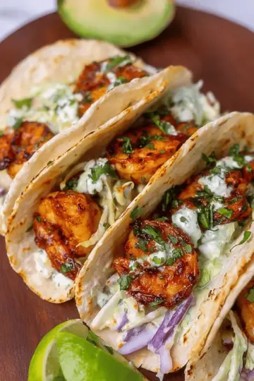 Cilantro Lime Shrimp Tacos with Creamy Slaw