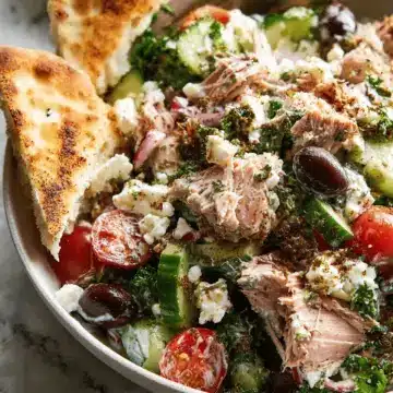 Mediterranean tuna salad with creamy feta dressing
