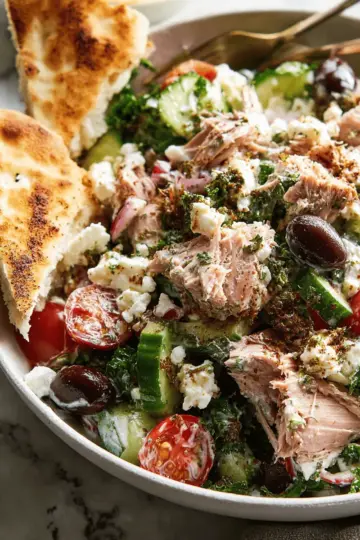 Mediterranean tuna salad with creamy feta dressing