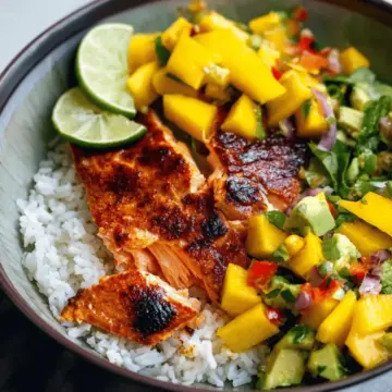 BBQ Salmon Bowls with Mango Avocado Salsa