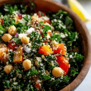 Kale Quinoa and Chickpea Salad with Lemon Vinaigrette