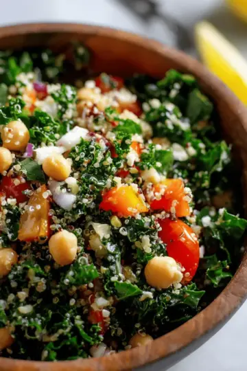 Kale Quinoa and Chickpea Salad with Lemon Vinaigrette