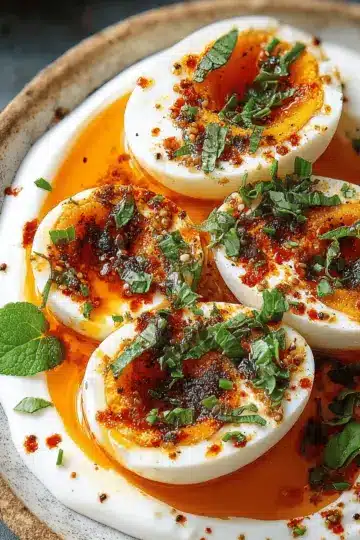 Jammy Eggs with Chili Butter and Garlic Yogurt