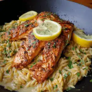 Pan-Fried Salmon with Creamy Lemon Orzo