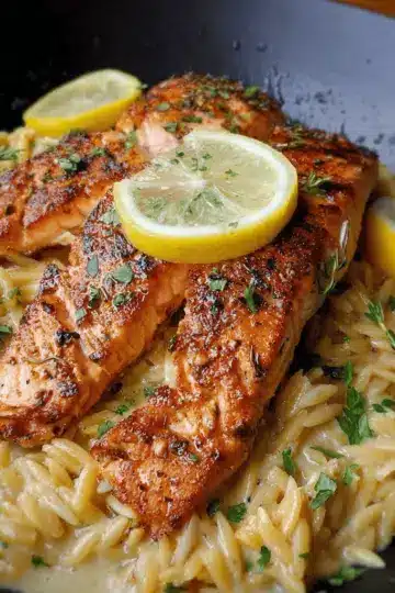 Pan-Fried Salmon with Creamy Lemon Orzo