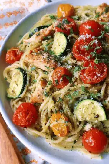 Parmesan Zucchini Tomato Chicken Spaghetti