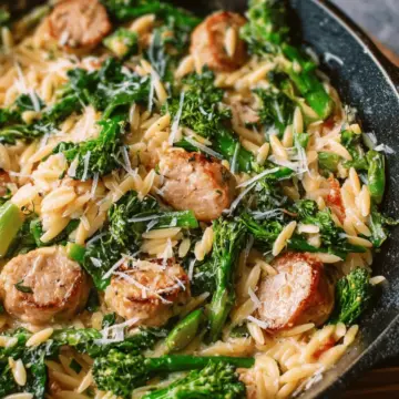 Broccolini, Chicken Sausage, and Orzo Skillet