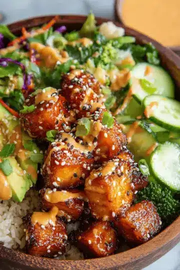 Crispy Bang Bang Salmon Bites Bowls
