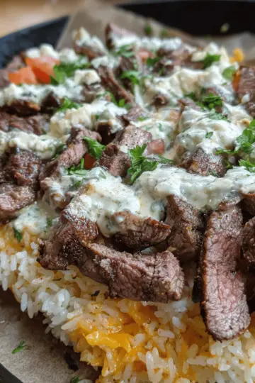 Steak Cheese and Rice