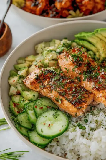 Spicy Salmon Bowls with Coconut Rice