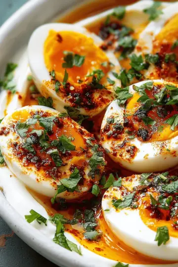 Jammy Eggs with Chili Butter and Garlic Yogurt