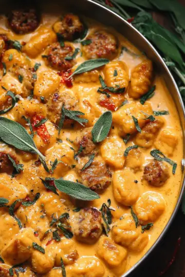 Creamy Butternut Squash Gnocchi with Sausage, Thyme, and Sage