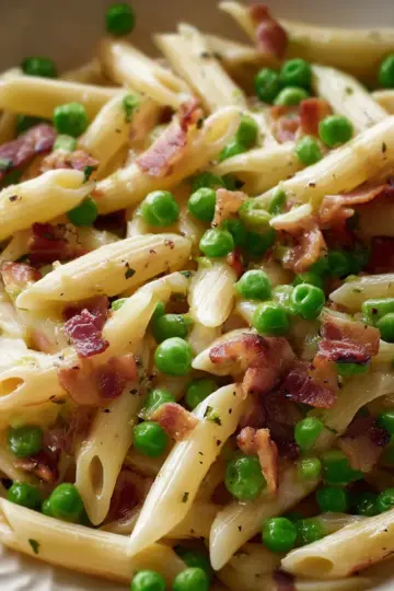 Penne Pasta, Peas and Bacon – Easy & The Best!