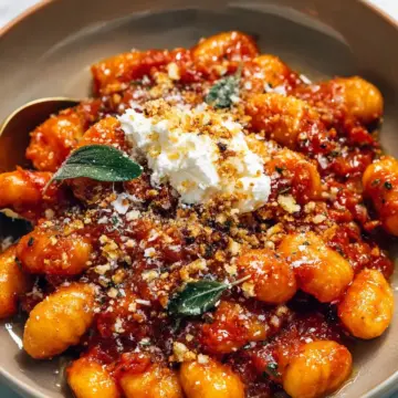 Millionaire Gnocchi with Red Sauce, Herbed Ricotta, and Golden Crispies