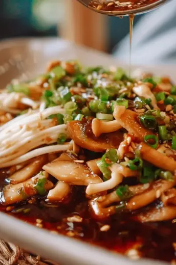 Enoki Mushrooms with Garlic & Scallion Sauce