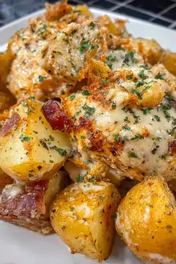 Crockpot Garlic Parmesan Chicken and Potatoes