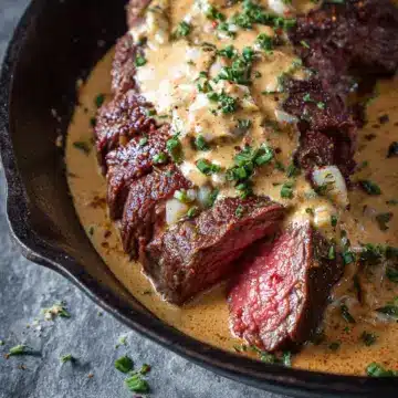Cast Iron Bavette Steak with Whiskey Garlic Cream Sauce