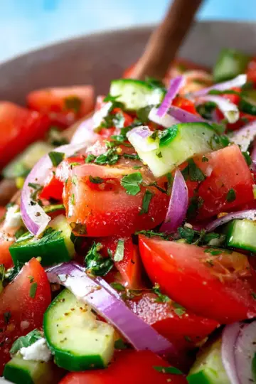 Mediterranean Salad with Tomato and Cucumber