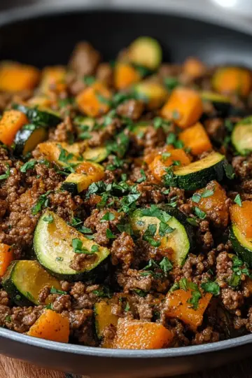 Ground Beef Zucchini Sweet Potato Skillet