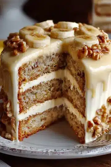 Heavenly Banana Walnut Cream Cake