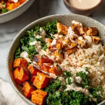Roasted Sweet Potato, Chicken, Kale, and Rice Bowls for Two