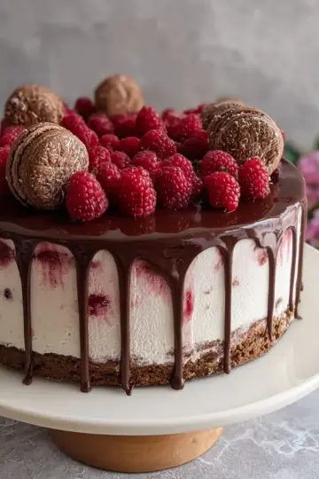 Himbeer-Frischkäse-Torte mit knackigem Schoko-Drip