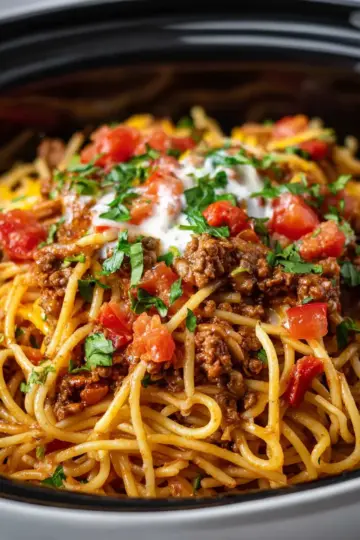 Crockpot Taco Spaghetti