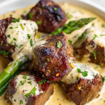 Garlic Butter Steak Bites with Parmesan Cream Sauce