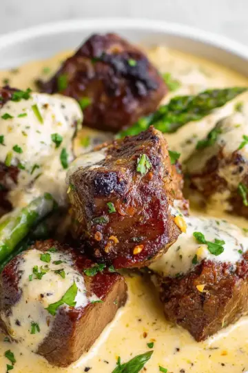 Garlic Butter Steak Bites with Parmesan Cream Sauce