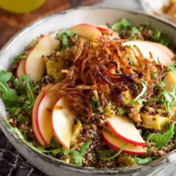 Honey Mustard Quinoa Apple Salad with Crispy Shallots