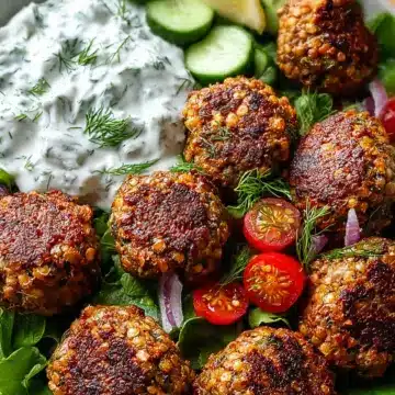 Baked Greek Lentil Meatballs with Tzatziki