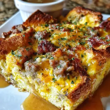Overnight Croissant Breakfast Casserole Bake with Gravy