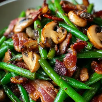 Savory Sautéed Green Beans with Crispy Bacon and Mushrooms