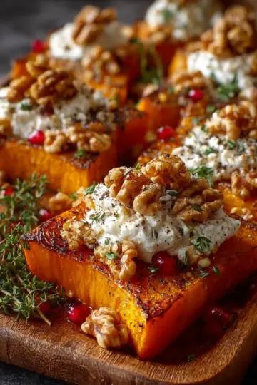Roasted Butternut Squash with Whipped Feta and Maple Walnuts