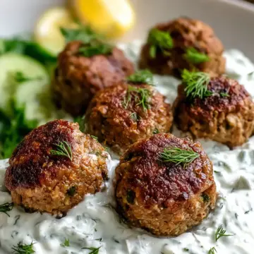 Baked Greek Lentil Meatballs with Tzatziki