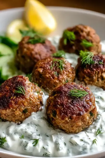 Baked Greek Lentil Meatballs with Tzatziki