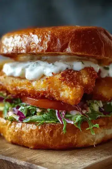 Crispy Fried Cod Sandwich on Toasted Brioche
