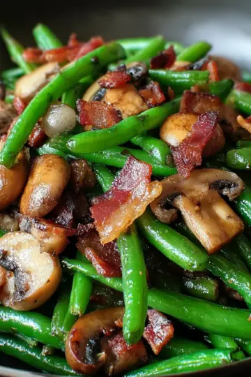 Savory Sautéed Green Beans with Crispy Bacon and Mushrooms