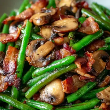 Savory Sautéed Green Beans with Crispy Bacon and Mushrooms
